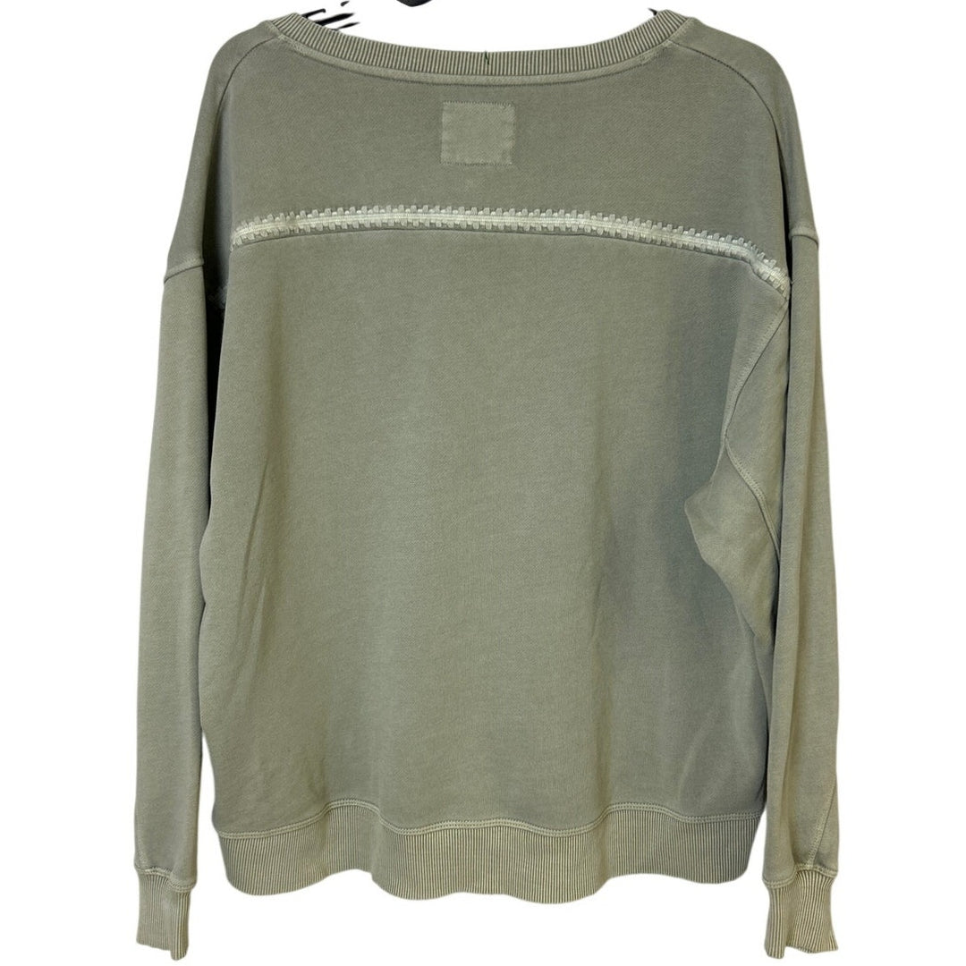 New Hand Printed Womens Medium Floral Stripe V Neck Long Sleeve Sweatshirt