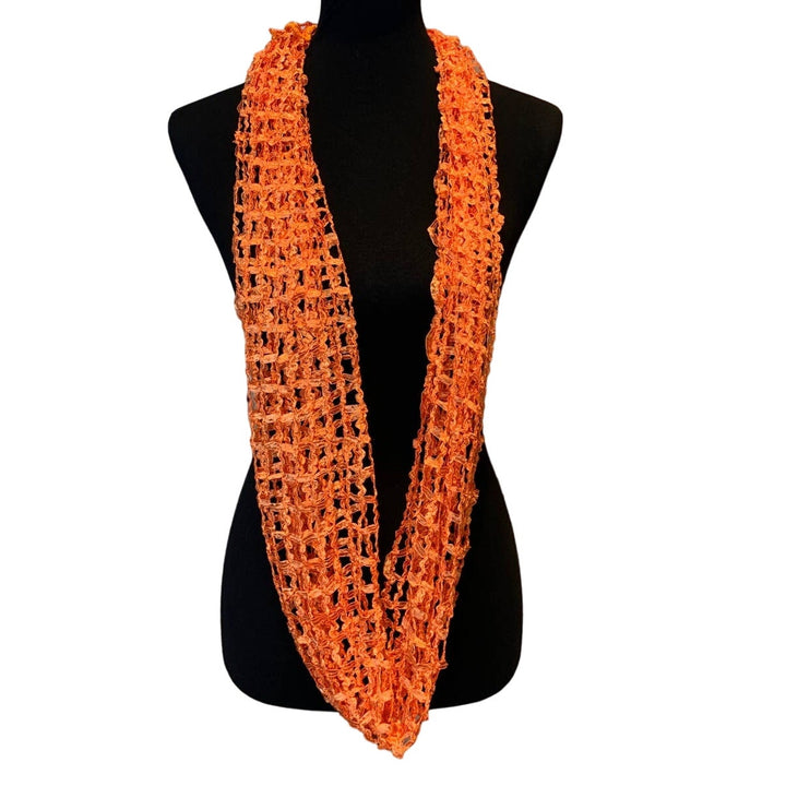 New Pretty Angel Silky Lacy Orange Fishnet Webbed Polyester Blend Infinity Scarf