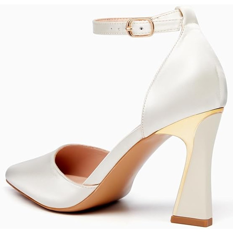 Juliet Holy Womens Size 6.5 Off White Satin Pointy Toe 3.5" Heel Pumps Shoes