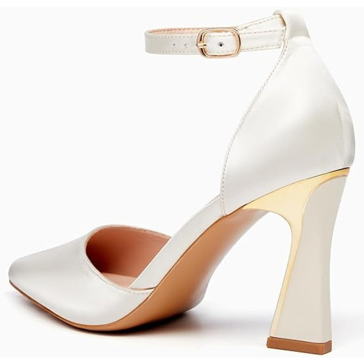 Juliet Holy Womens Size 6.5 Off White Satin Pointy Toe 3.5" Heel Pumps Shoes