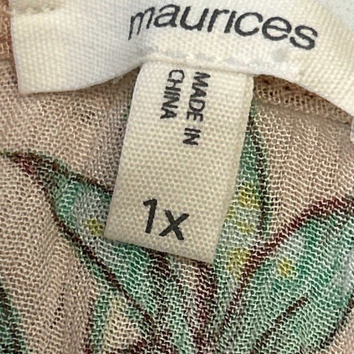 New Maurices Womens Plus Size 1X Short Sleeve Floral Long Open Cardigan Top