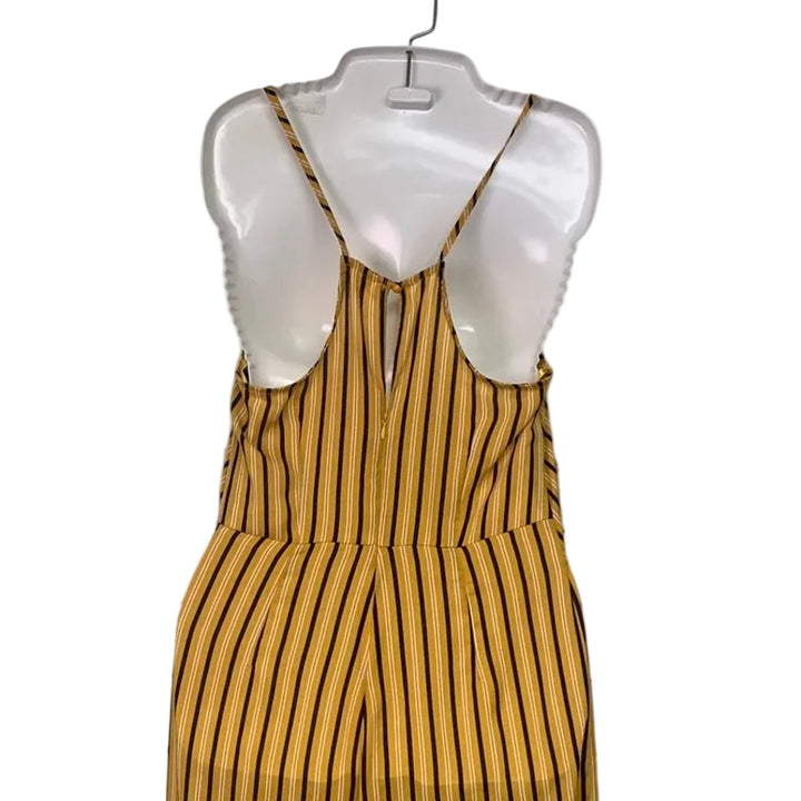 New Love J Womens Small Striped Thin Strap Front Tie Back Zip Jumpsuit Romper