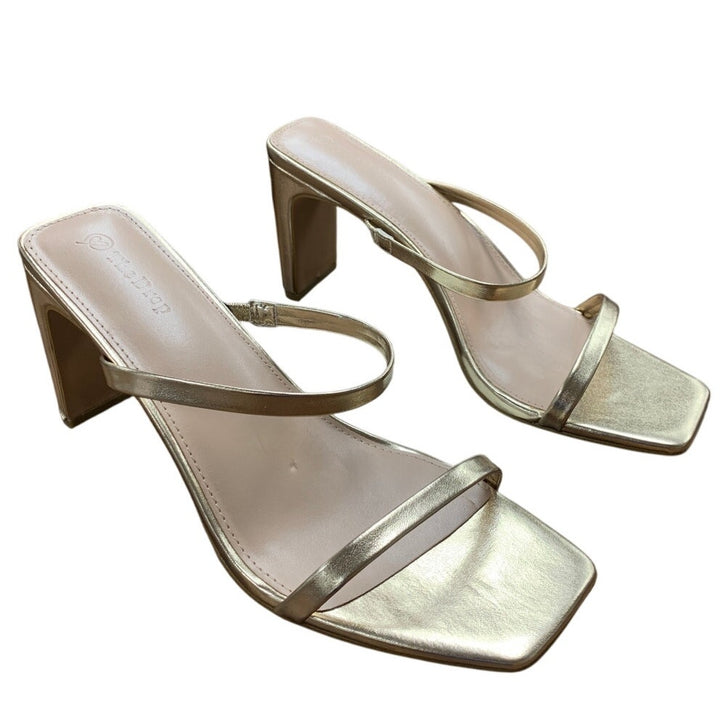 New The Drop Womens Size 11 Shiny Gold Open Toe 3.75" Heel Slide On Sandal Shoes