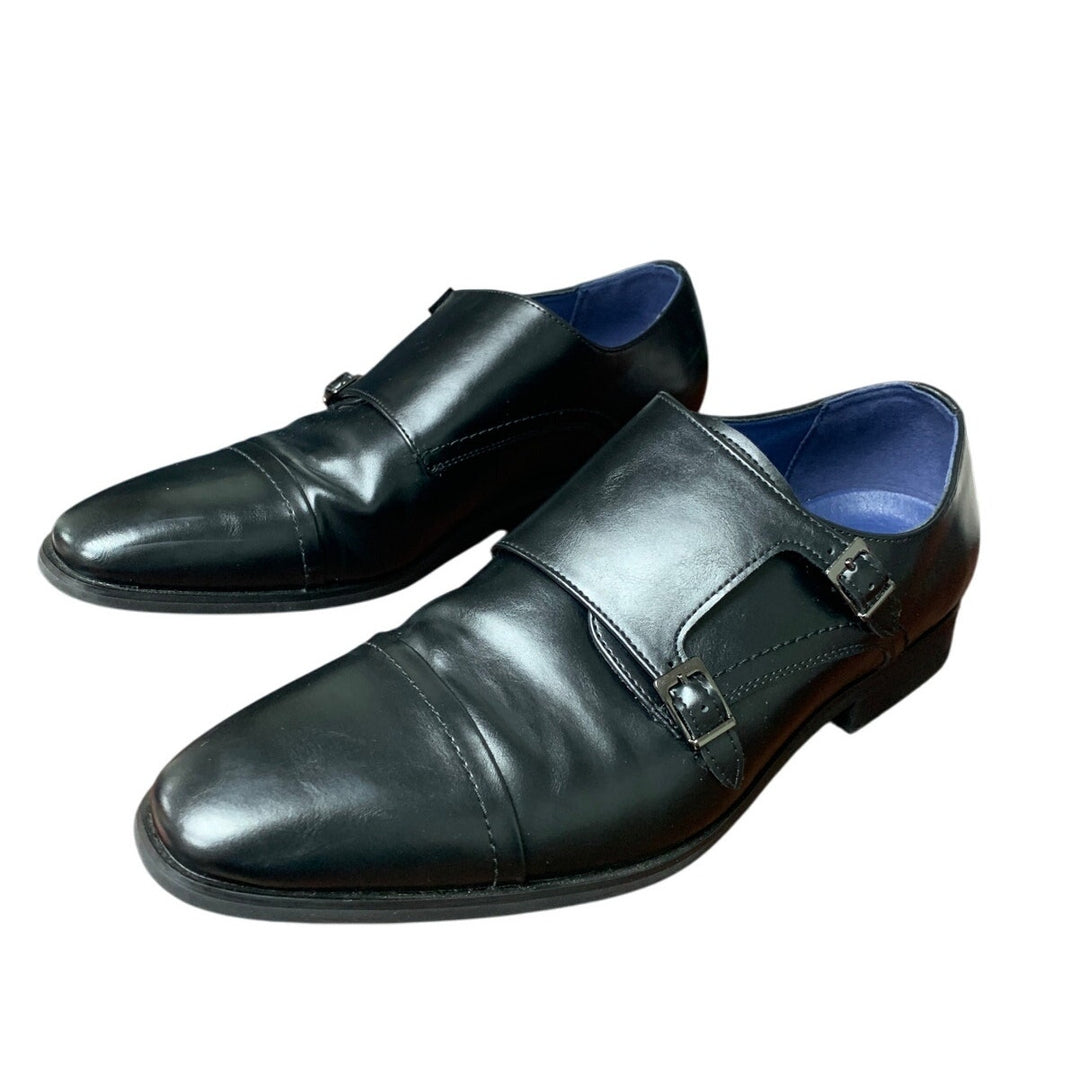 Bruno Marc Mens Size 11 Black Faux Leather Monk Strap Slip On Dress Loafer Shoes