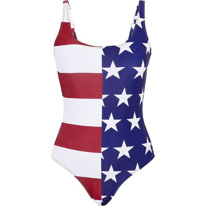 Womens 2XL American Flag Tummy Control Thin Strap One Piece Swimsuit Sim Suit