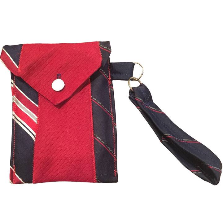 Handmade Upcycled Vintage Repurposed Red Striped Neck Tie Wristlet Pouch Purse