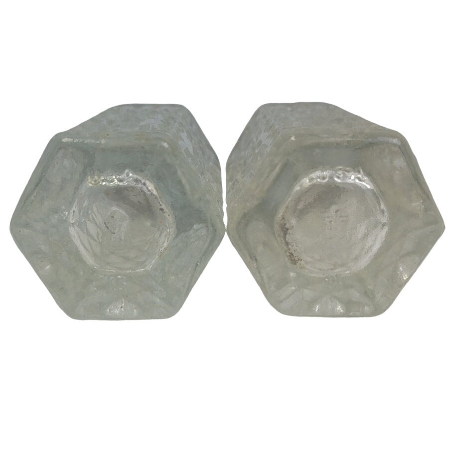 Pair of Vintage Glass 1950s Diner Style Silver Top Salt &amp; Pepper Shakers