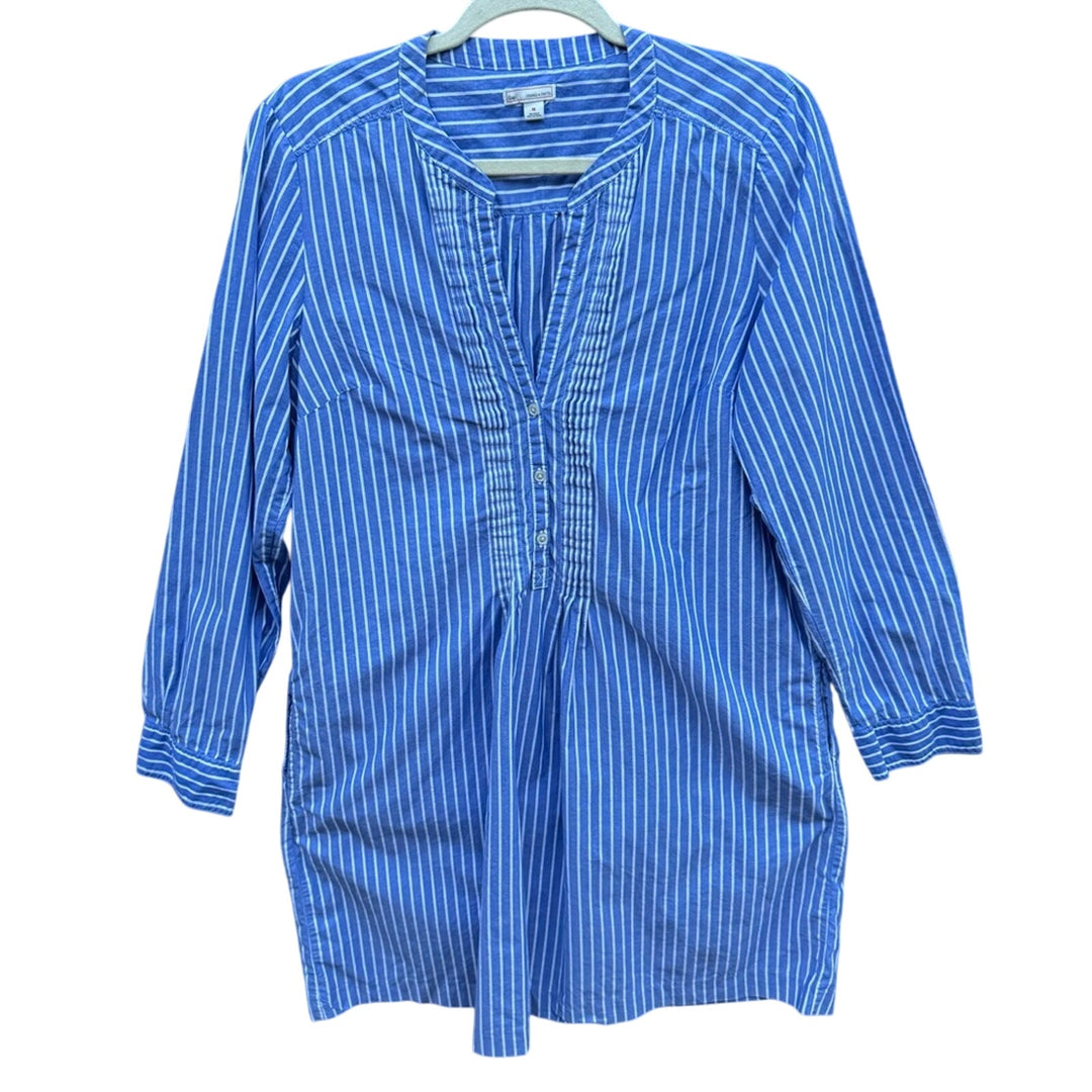 Gap Womens Medium 100% Cotton Striped Half Button V Neck Long Sleeve Shirt Dress