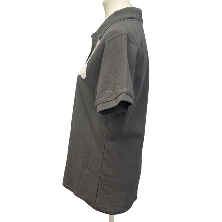 New Hand Printed Upcycled Womens Large Smoky Gray Cat Collared Polo Shirt