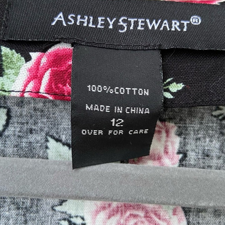 NWT New Ashley Stewart Womens Size 12 Floral Back Tie Tiered Half Sleeve Top