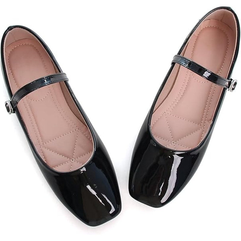 New Luxinyu Womens Size 6 Black Faux Leather Square Toe Mary Jane Flat Shoes