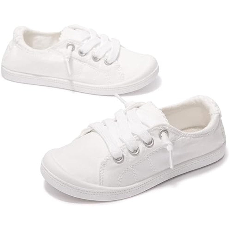 New Beneker Big Kids Size 1 White Slip On Canvas Low Top Laced Sneakers Shoes