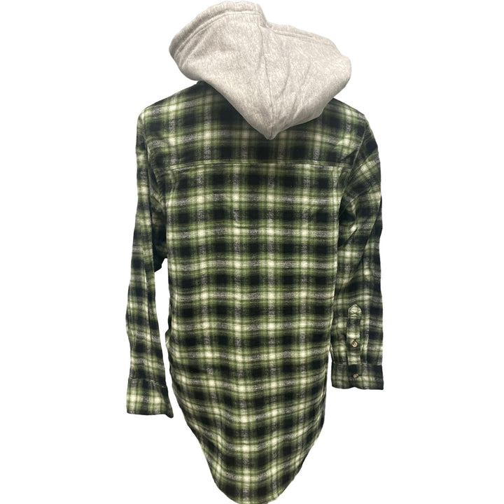 New Hand Printed Womens Medium Black Lab Dog Long Sleeve Plaid Flannel Hoodie