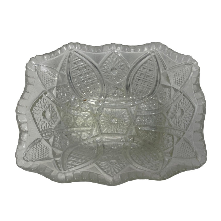 Vintage Small Cut Glass Sunburst Design Rectangular Rectangle Candy Dish