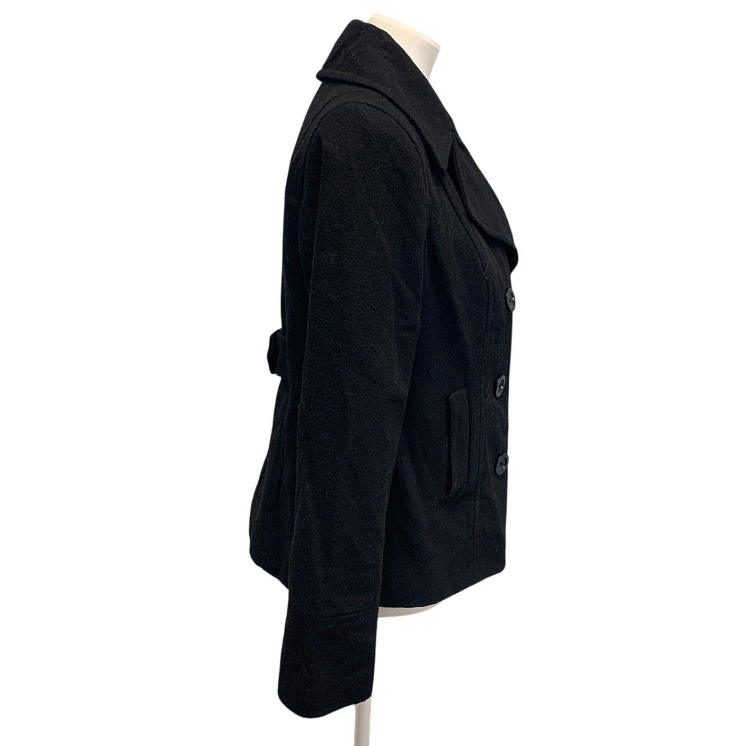 Old Navy Womens Medium Double Breasted Full Button Wool Blend Black Pea Coat