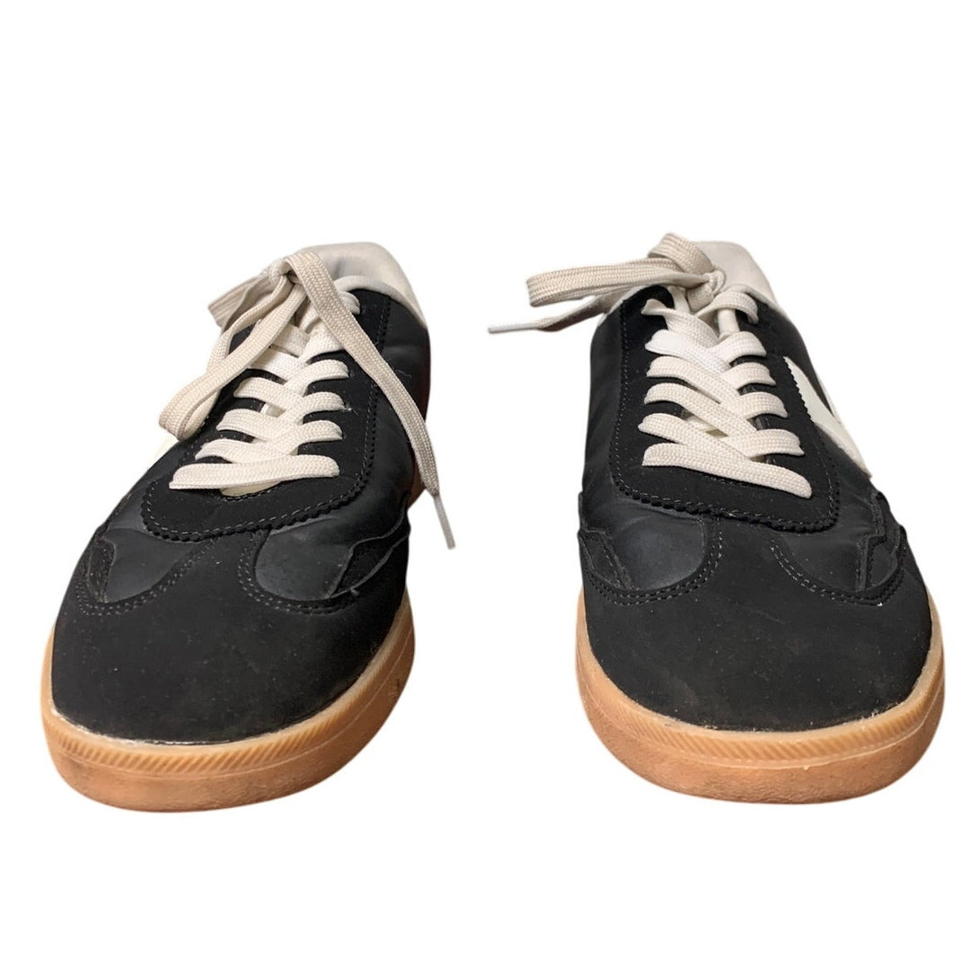 LaSheelah Womens Size 6.5 Black Faux Leather Lace Up Low Top Sneakers Shoes