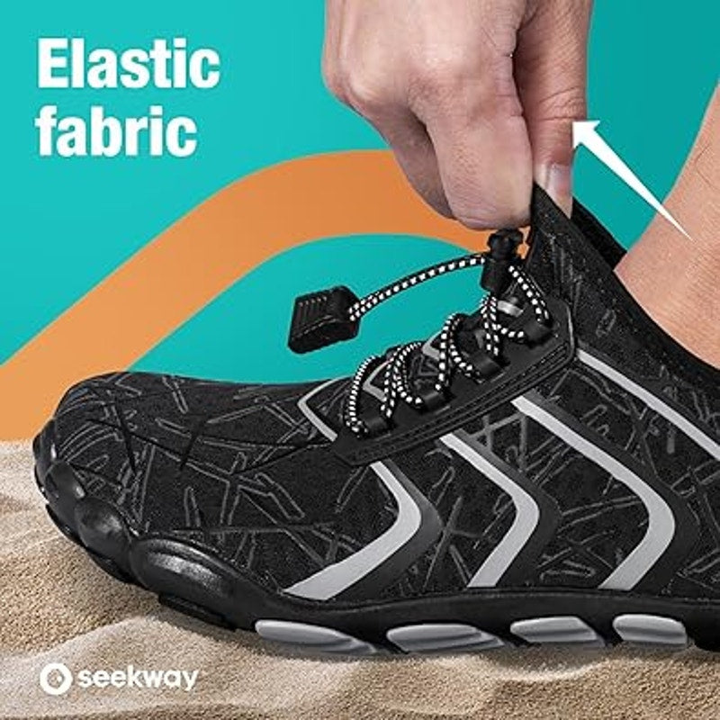 Seekway Mens Size 9 Black Gray Lace Up Non Slip Barefoot Aqua Socks Water Shoes