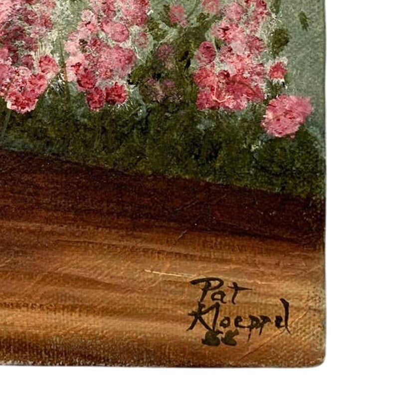 Vintage 1988 Pat Kloeppel Hand Painted Wheelbarrow Flower Canvas Wall Artwork