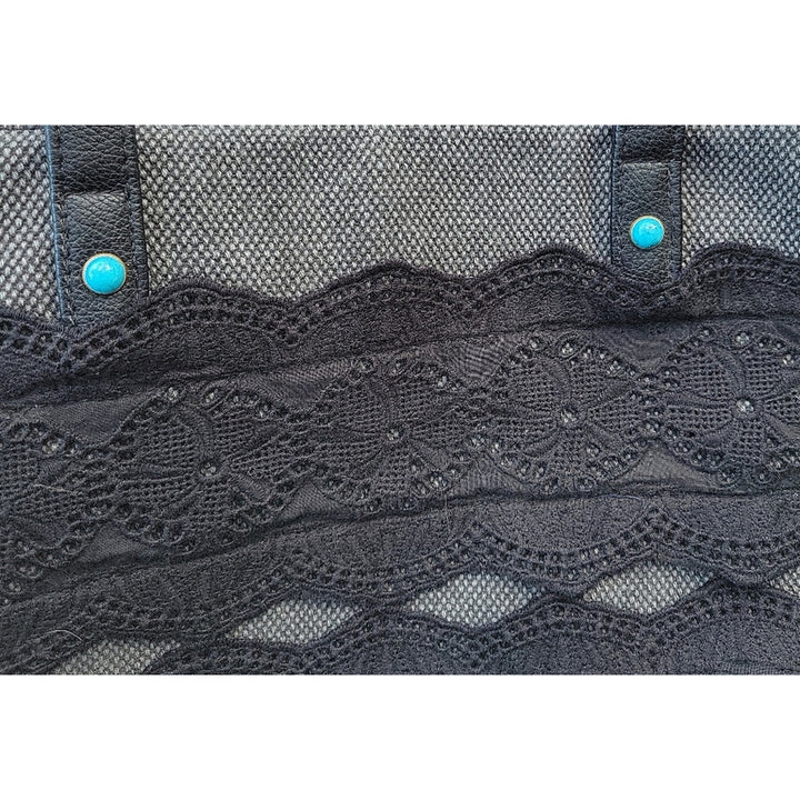 New Mudd Canvas Feel Polyester Snap Top Faux Leather Accent Lace Tote Bag