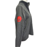 Hand Printed Upcycled Womens Medium Red Poppy Flower Half Zip Hoodie Jacket