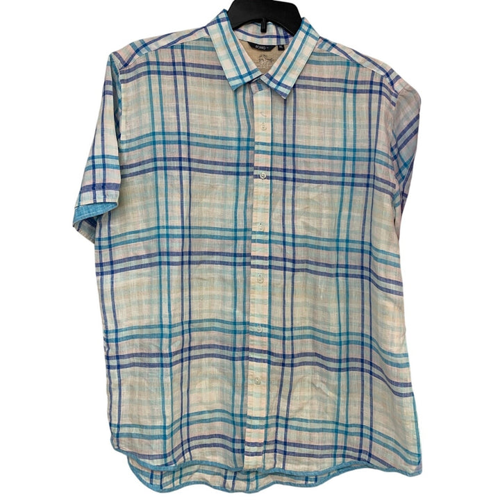 Lot of 2 Bohio Wamaini Mens XL 100% Linen Plaid Short Sleeve Button Up Shirts