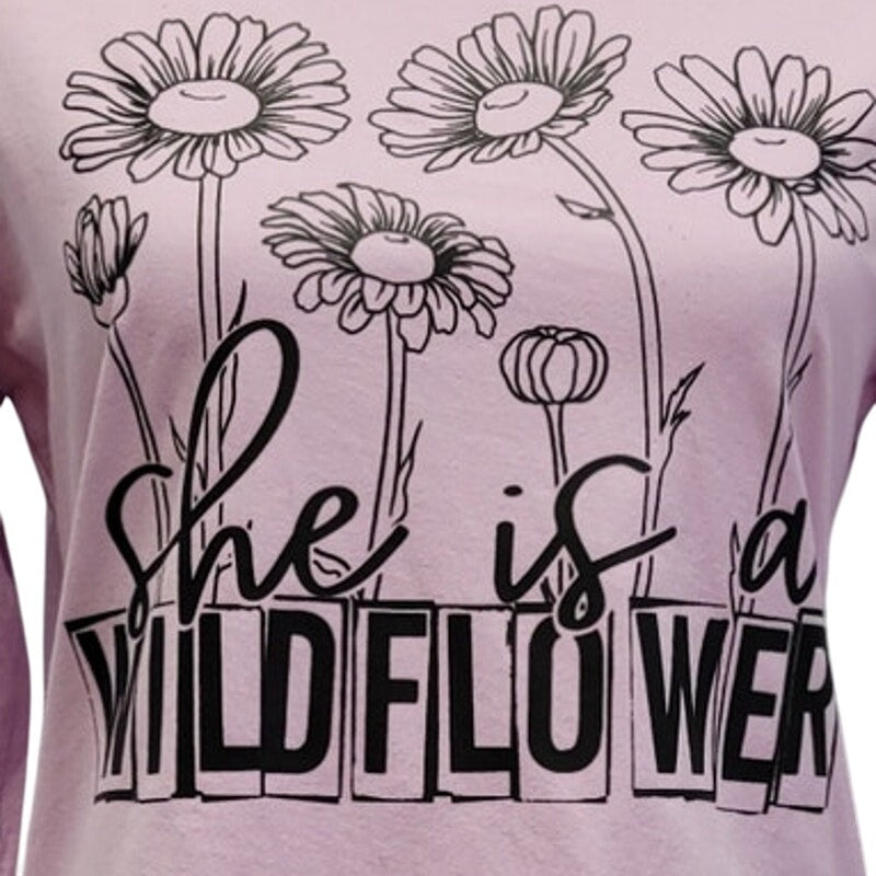 Hand Printed Upcycled Womens Medium She Is A Wildflower Flower Long Sleeve Tee