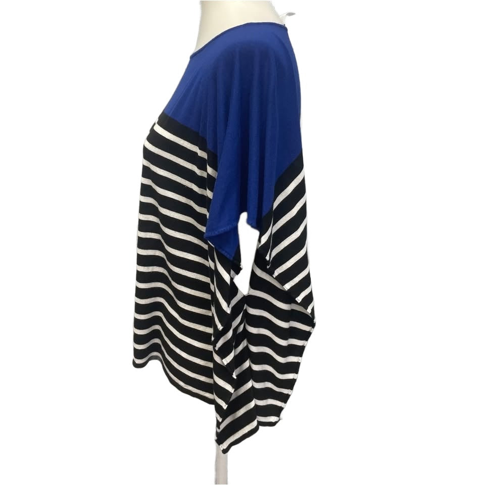 Talbots Womens Small Batwing Striped PolyBlend Flowy Short Sleeve Blouse Top