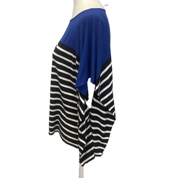 Talbots Womens Small Batwing Striped PolyBlend Flowy Short Sleeve Blouse Top