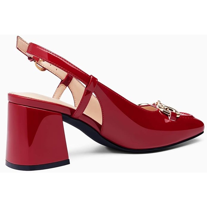 New Coutgo Womens Size 8 Slingback 3" Chunky Block Heel Square Toe Buckle Shoes