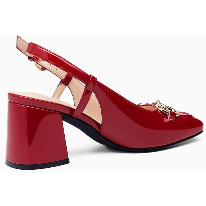 New Coutgo Womens Size 8 Slingback 3" Chunky Block Heel Square Toe Buckle Shoes