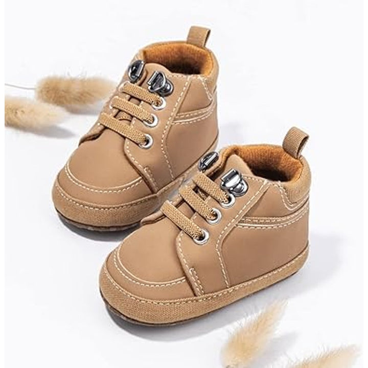 New Babelvit Baby Boy Size 6-12 Months Sneakers High Top Round Toe Canvas Shoes