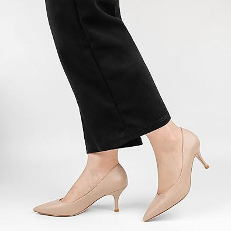 Joy In Love Womens Size 8.5 Tan Nude 2.5" Heel Pointy Toe Slide On Pumps Shoes