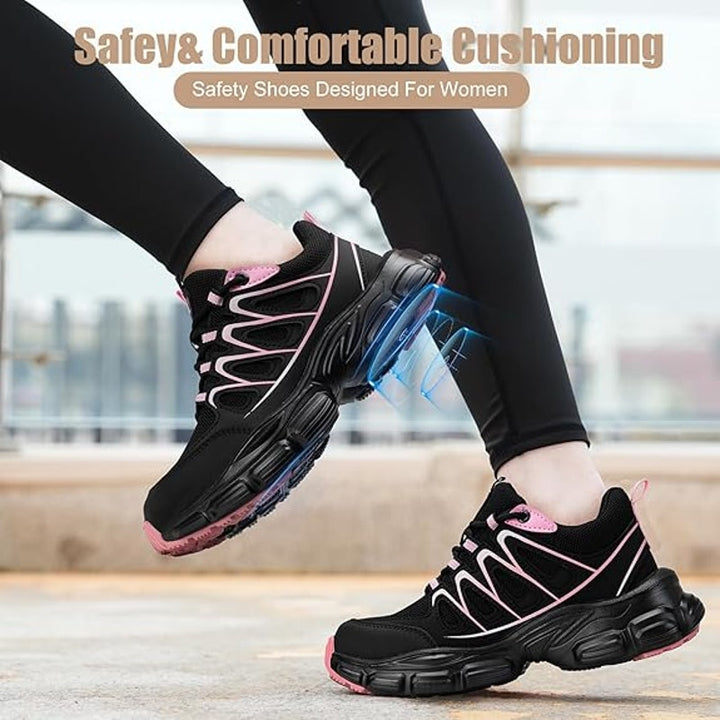 Umburlly Womens 5.5 Black Pink Steel Toe Lace Up Non Slip Composite Work Shoes