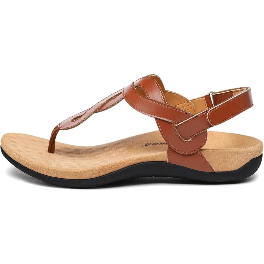 Athlefit Women Size 8 Brown Arch Support Thong Hook Loop Sandal Shoes
