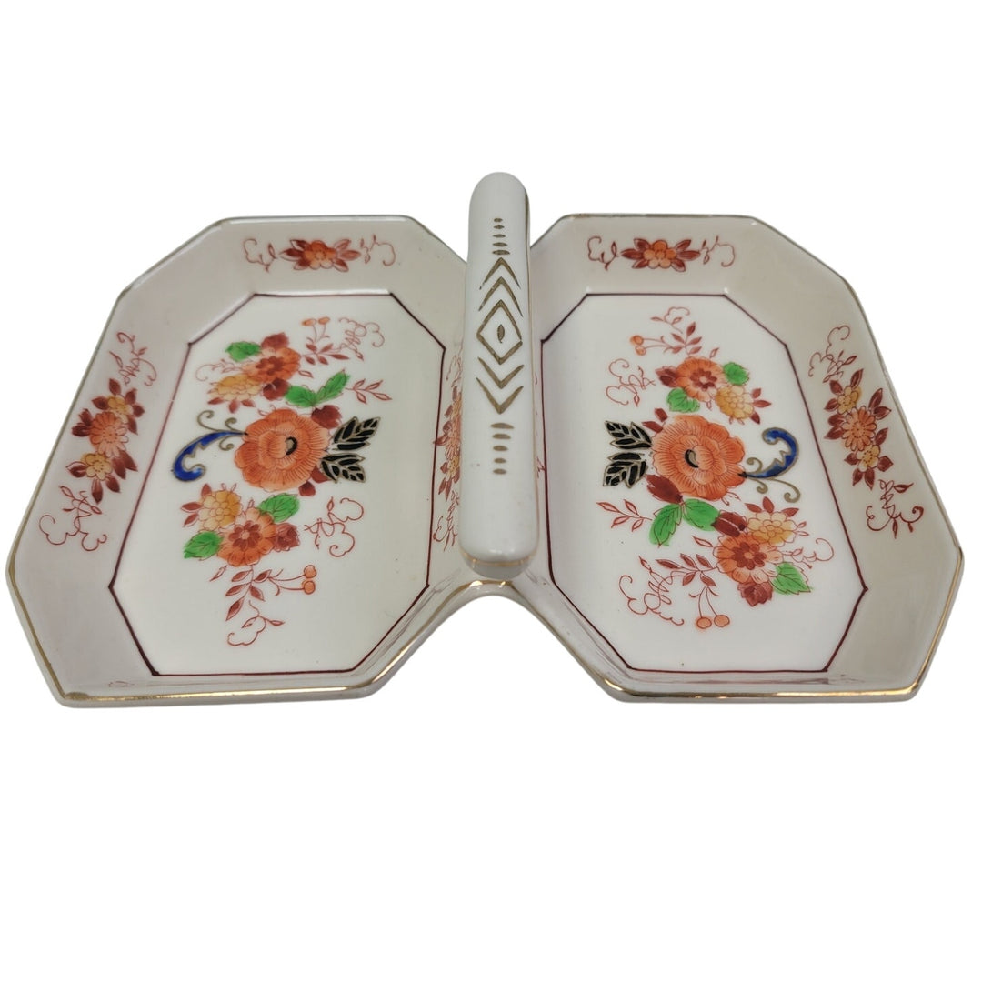 Vintage Japan Hand-Painted Floral Divided Fine China Dish with Handle