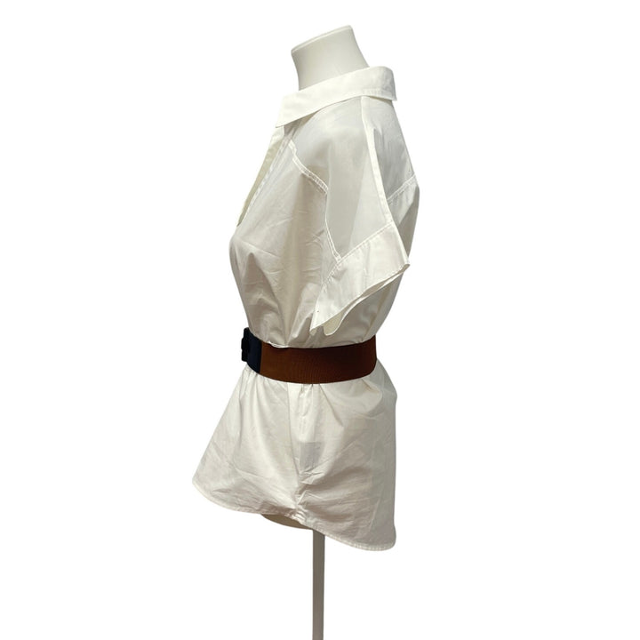 New Worthington Womens Size Small Cotton Blend Short Sleeve Belted Button Shirt
