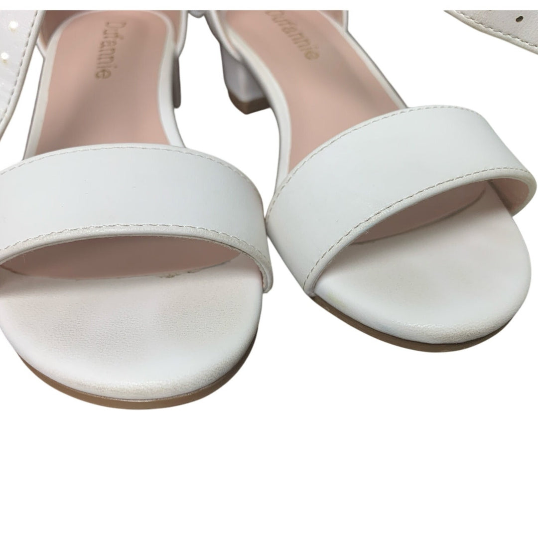 Dufannie Little Girls Size 12 White Open Toe Low Heel Ankle Strap Sandal Shoes