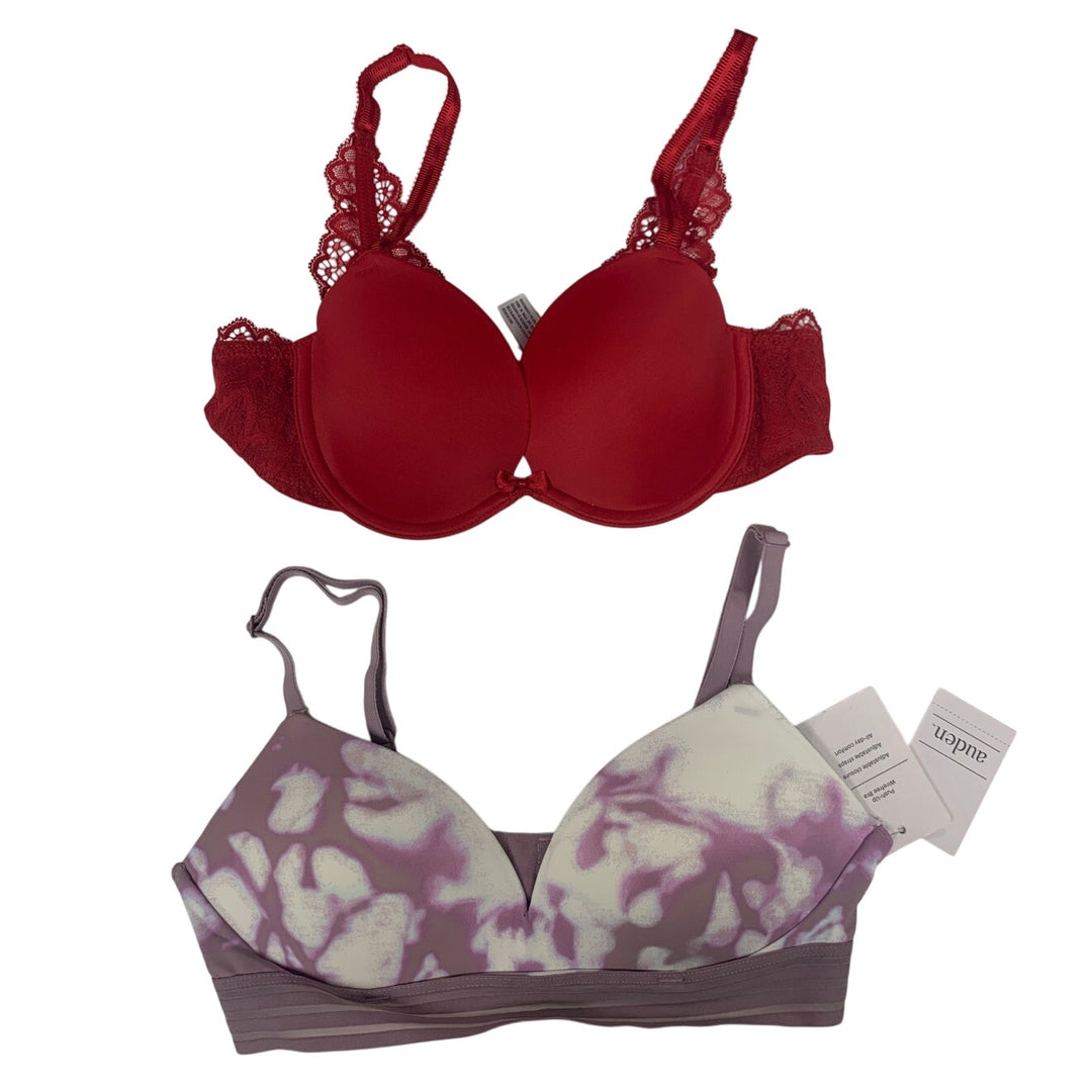 2 NWT New Auden Womens 32A Adjustable Strap &amp; Closure 2 Hook Padded Bras