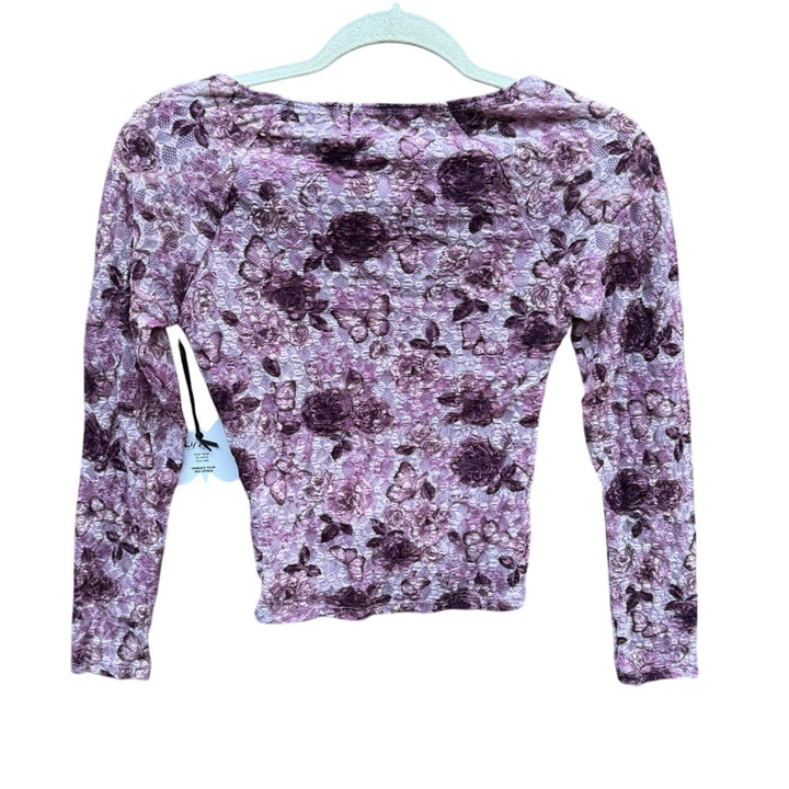 NWT New Self Esteem Junior XS Floral Butterfly Lace Lined Long Sleeve Top