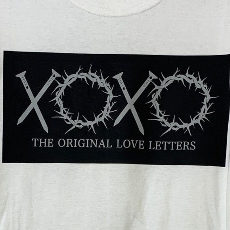 New Upcycled Hand Printed Womens Small White Jesus Easter Love Letters Tee Shirt