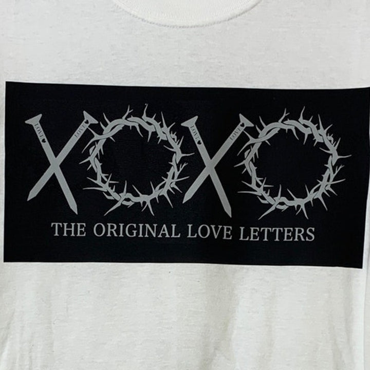 New Upcycled Hand Printed Womens Small White Jesus Easter Love Letters Tee Shirt