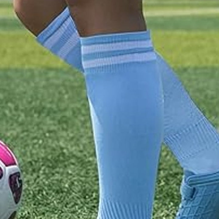 Brooma Little Kids Size 2 Blue Compression Stripes Firm Ground Soccer Socks