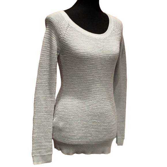 Ann Taylor Loft Small Baby Blue 100% Cotton Long Scoop Neck Loose Weave Sweater