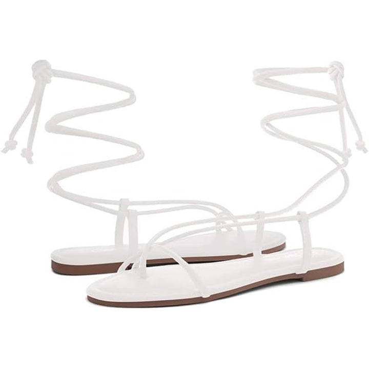 New Shoe Land Womens Size 6 White Lace-Up Open Toe Gladiator Flat Sandal Shoes