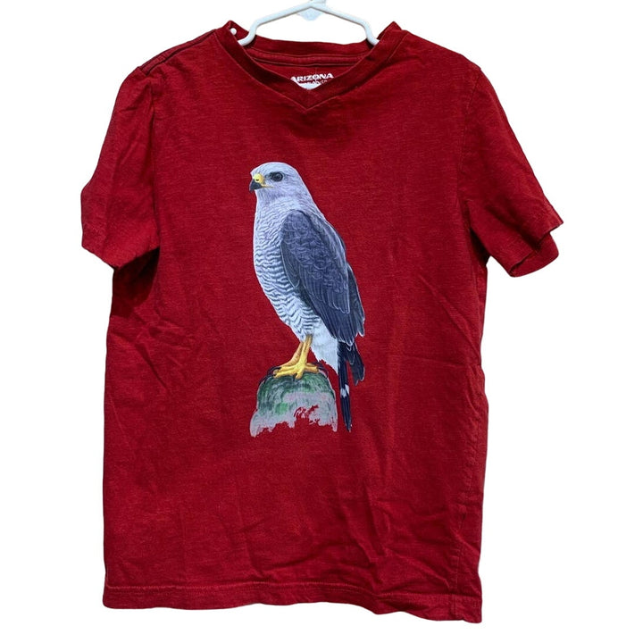 Hand Printed Upcycled Child Medium Gray Hawk VNeck 100% Cotton Short Sleeve Tee