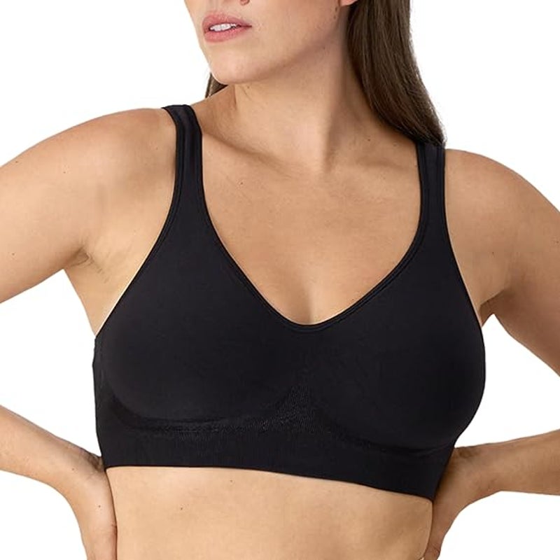 New Bali Womens Medium Black Comfort Revolution Seamless Wireless T-Shirt Bra