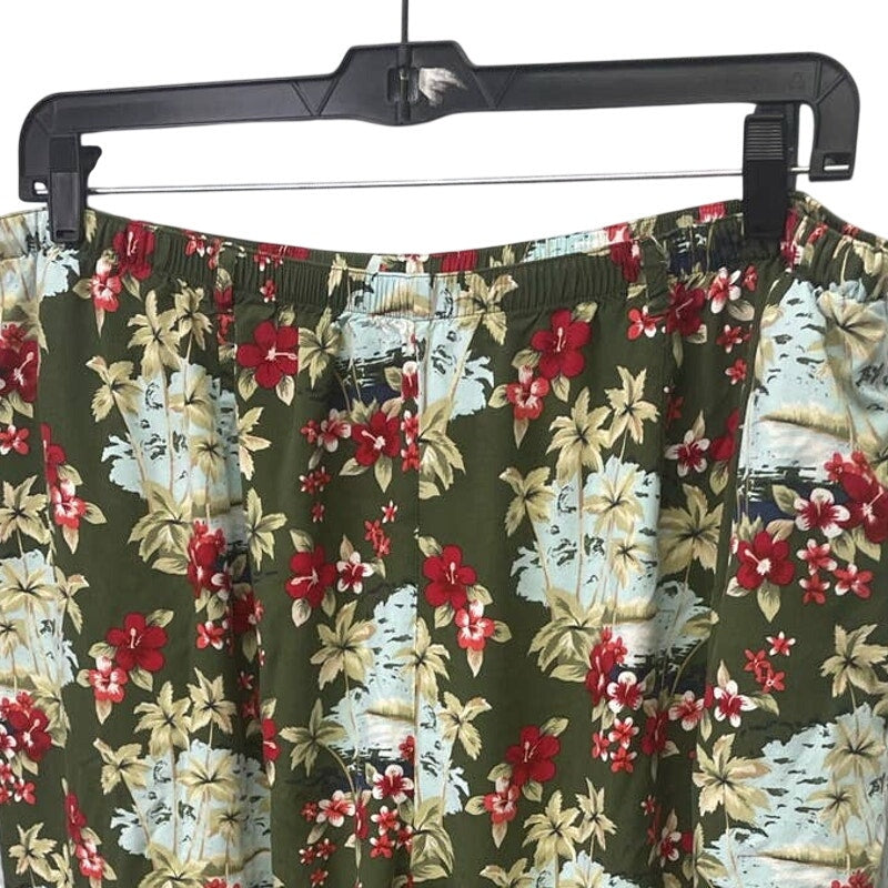 Basic Editions 3X Elastic Waist 100% Rayon Hawaiian Floral Palm Tree Pants