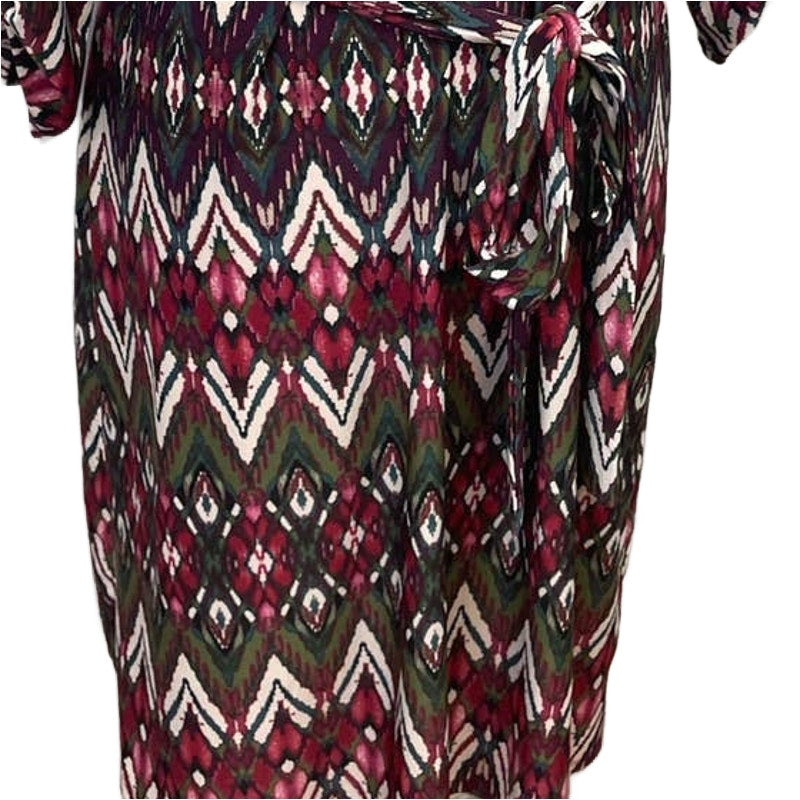 Tacera Womens 1X 3/4 Sleeve Geometric Pattern Belted Midi Lightweight Dress