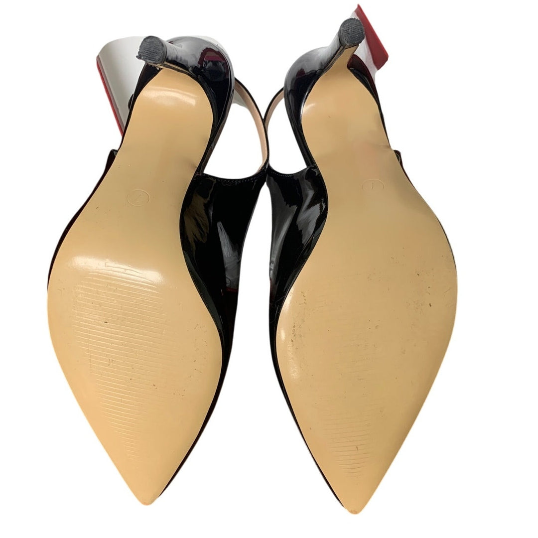 Joy In Love Womens 7 Black Patent Leather 4" Heel Slingback Closed Toe Shoes