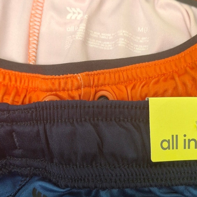 2 New All in Motion Boys Medium Elastic Drawstring Waist Long Sport Shorts